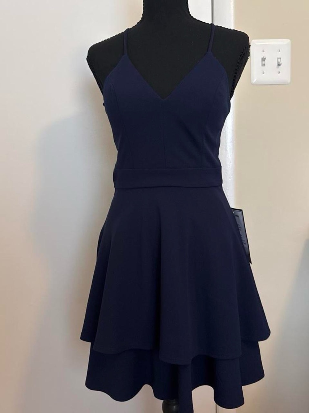 B. Darlin Navy Blue Lace Open Back Fit & Flare Dress Size 3/4